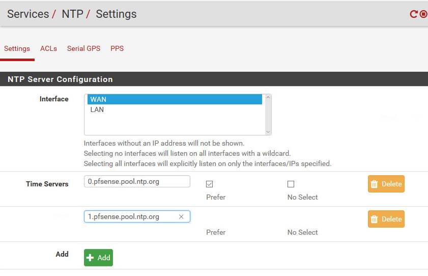 Pfsense Firewall installieren und konfigurieren 9 Bindung des NTP-Dienstes an den internen LAN-Port