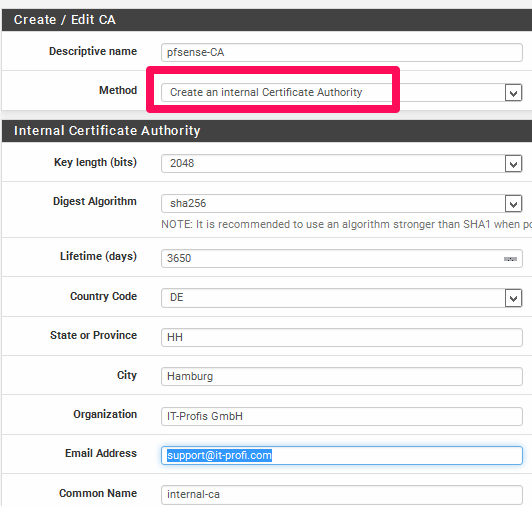 OpenVPN auf einer pfsense Firewall einrichten 2 SSL Zertifikat mit der pfsense erstellen