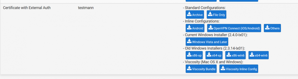 OpenVPN auf einer pfsense Firewall einrichten 19 Export der Einstellungen (Settings) mit oder ohne Software zur Verbindung mit OpenVPN