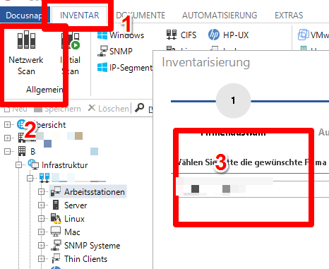 IT-Dokumentation mit docusnap 2 Firma für die spätere IT-Dokumentation des Kunden anlegen