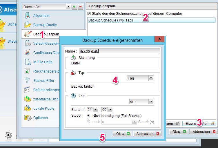 Sicherung von Windows Servern mit Online Backup von ahsay 8 Einstellen des passenden Zeitplans für die Datensicherung