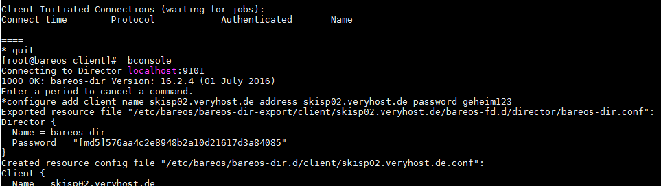 Linux-Client anlegen in der Konsole von Bareos