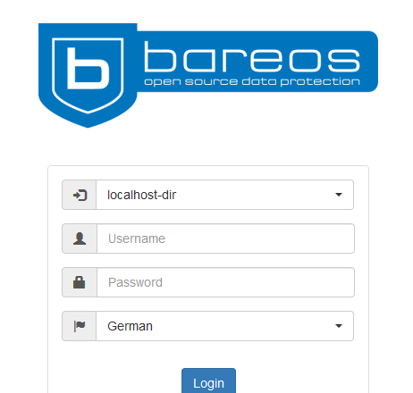 Die Anmeldemaske von Bareos