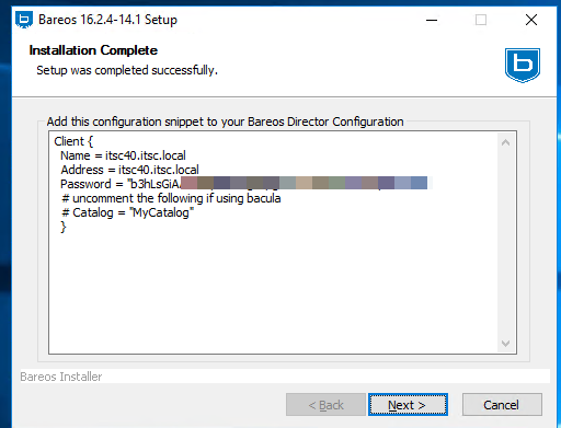 Die fertige Konfig-Datei für den Windows Client von Bareos