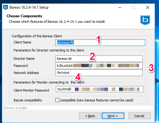 Die richtigen Einstellungen für Bareos unter Windows