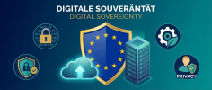 Digitale Souveränität – Schild mit Europa-Flagge schützt Cloud und Daten
