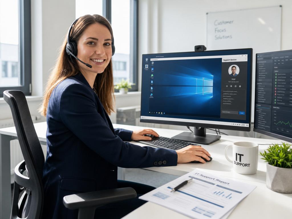 biteno it support spezialistin headset schreibtisch