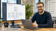 IT-Ingenieur analysiert automatisierte Entscheidungsworkflows mit dem Jev KI-Modell