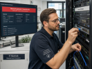 IT-Sicherheitsexperte trennt Netzwerkkabel im Serverraum bei Incident Response